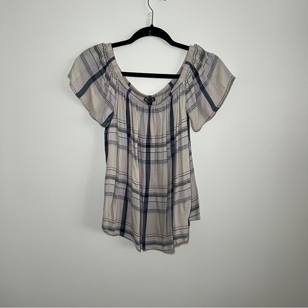 Express Plaid Off The Shoulder Top Size M